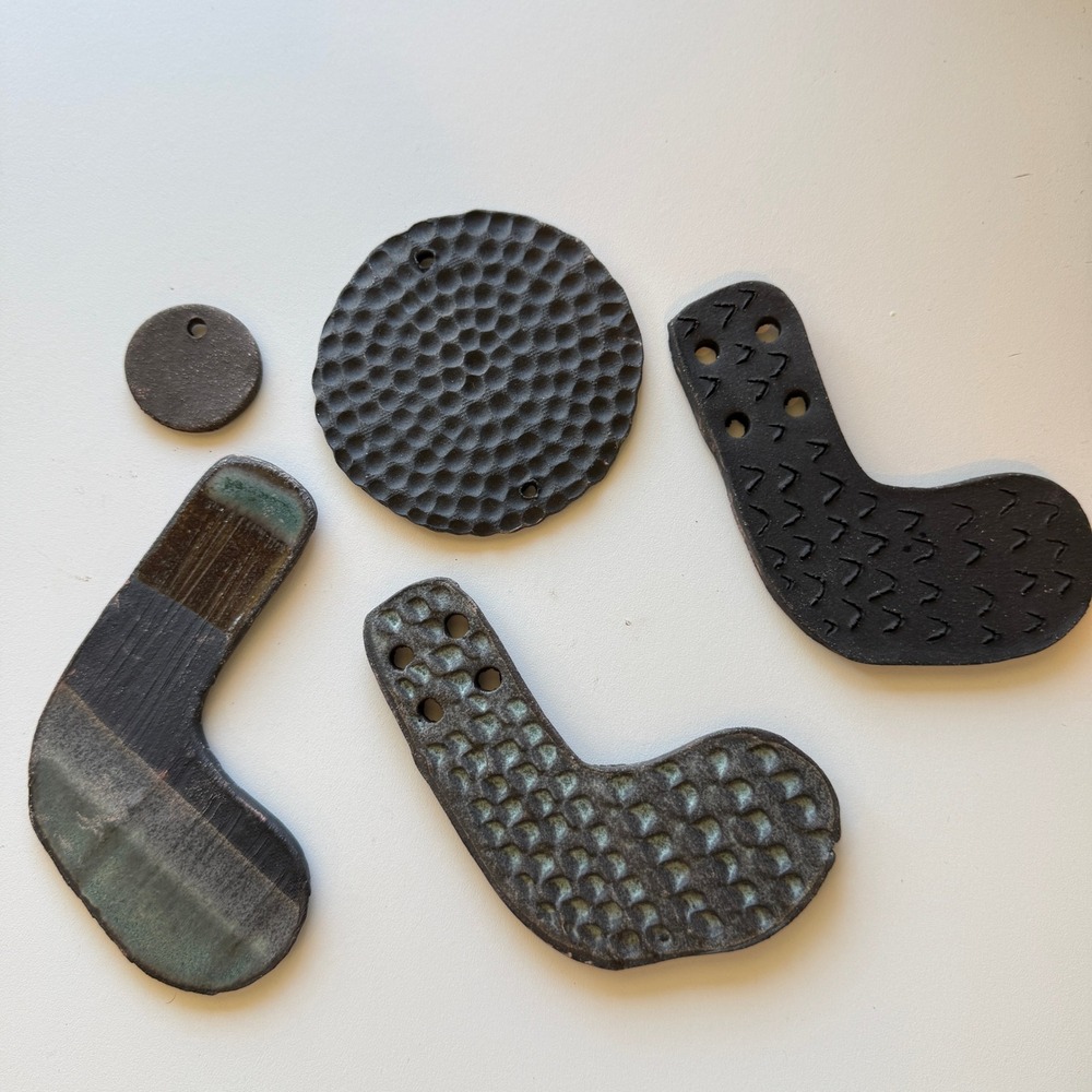 Handmade Ceramic Pottery Pieces Set 5 Textured Glazed Mixed Media Art Components